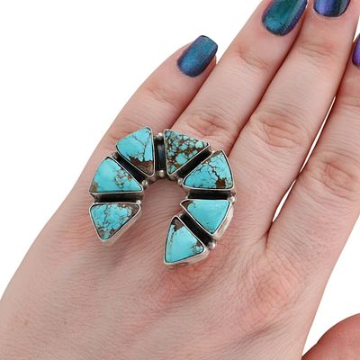 Donovan Skeets Navajo Sterling #8 Turquoise Adjustable Ring Sz 6.5, 18g