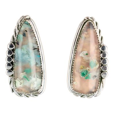 Virginia Cadman Navajo Sterling Opalized Wood Stud Earrings 10g