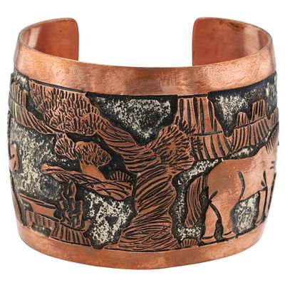 Elaine Becenti Navajo Copper Overlay Storyteller Cuff Bracelet 76.5g