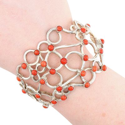 Navajo Sterling Snake Eye Coral Cuff Bracelet 49.5g