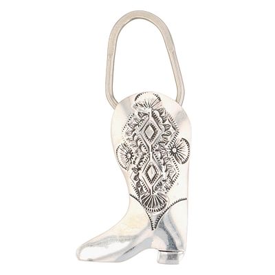 Shirley Skeets Navajo Plain Silver Boot Key Ring. Shirley Skeets Navajo Sterling Plain Silver 