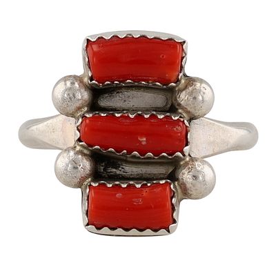 Navajo Sterling Red Coral Ring Sz 9, 4g