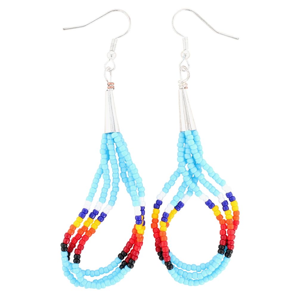 Lot 152: Navajo Sterling Beadwork Mosaic Hook Dangle Earrings