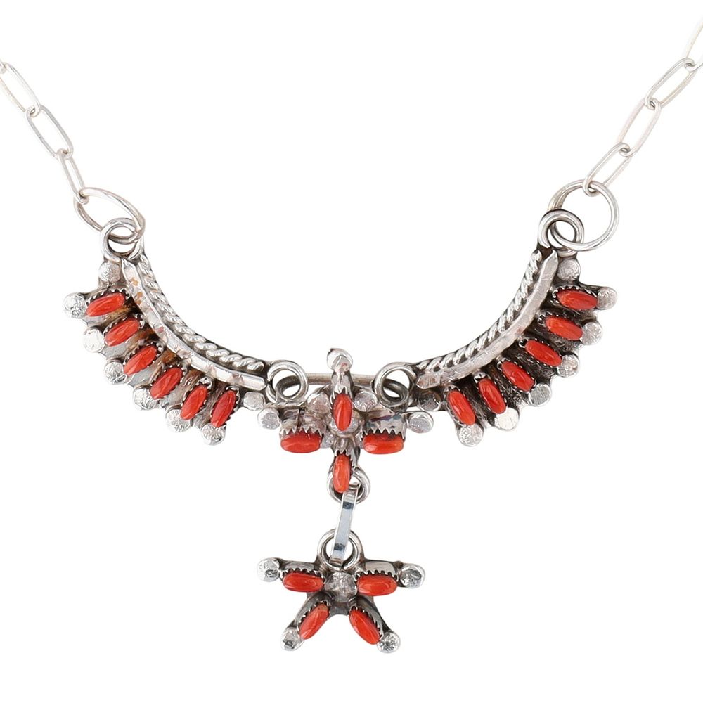 Lot 153: Delfred Fambrough Zuni Sterling Coral Necklace