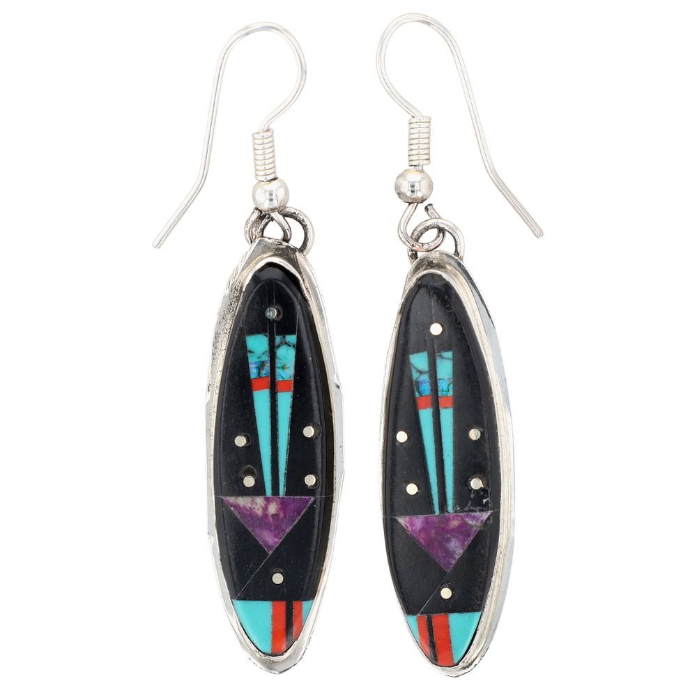 Lot 157: Gilbert Smith Navajo Sterling Multi-Stone Inlay Hook Earrings