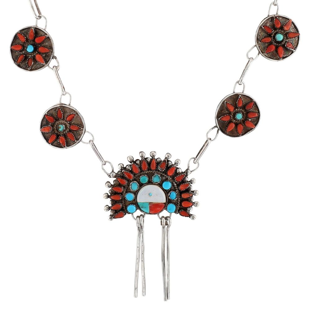 Lot 178: Vintage Zuni Sterling Multi-Stone Sunface Necklace