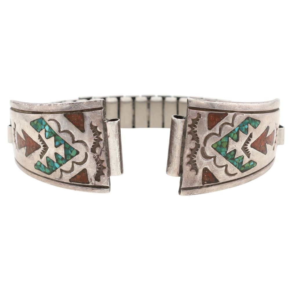 Lot 180: Gilo & Grace Nakai Navajo Sterling Crushed Multi-Stone Inlay Watch Nibs