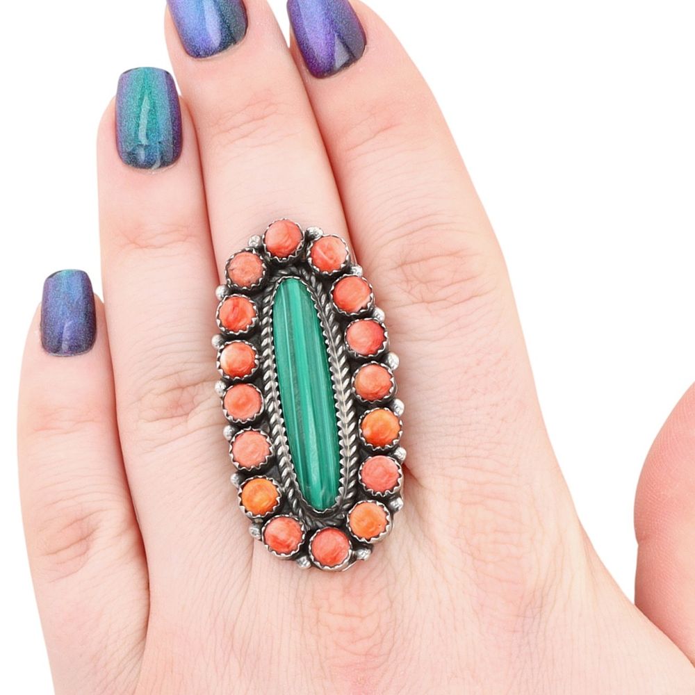 Lot 185: Vintage Navajo Sterling Multi-Stone Ring Sz 8.5