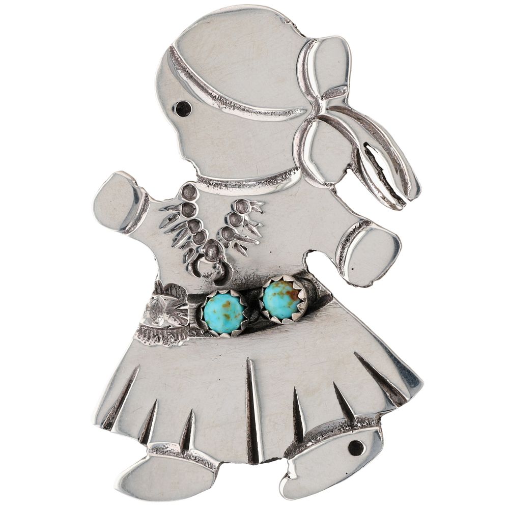 Lot 187: Robby Manuelito Navajo Sterling Turquoise Woman Brooch