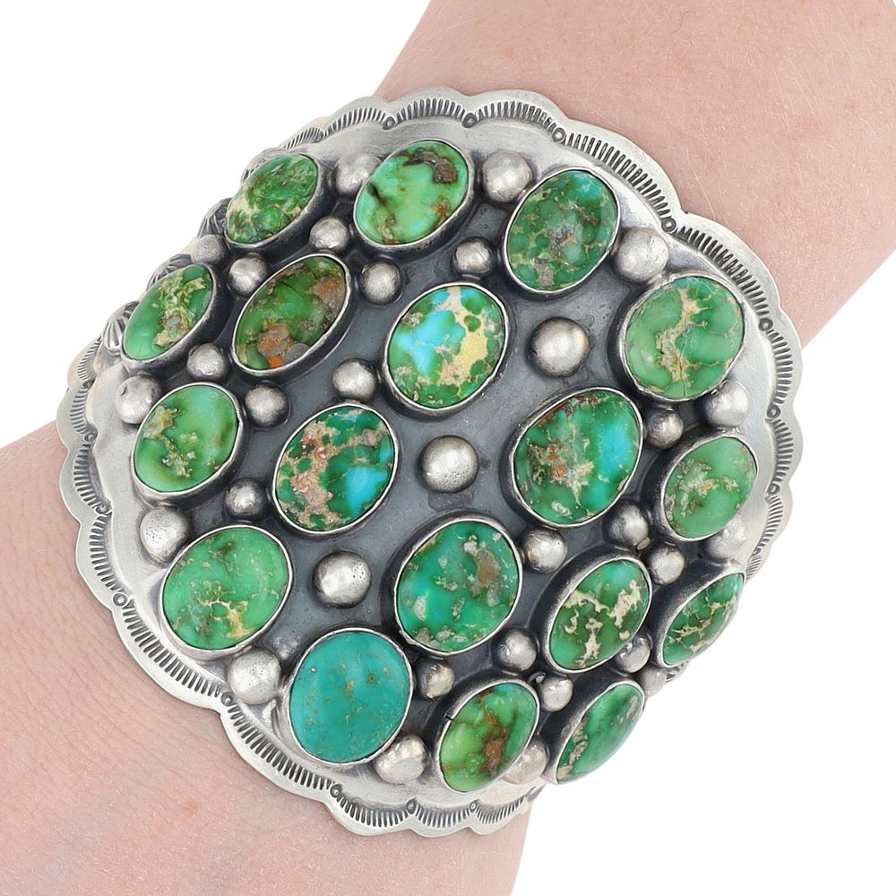 Lot 191: Tom Lewis Navajo Sterling Sonoran Gold Turquoise Cuff Bracelet