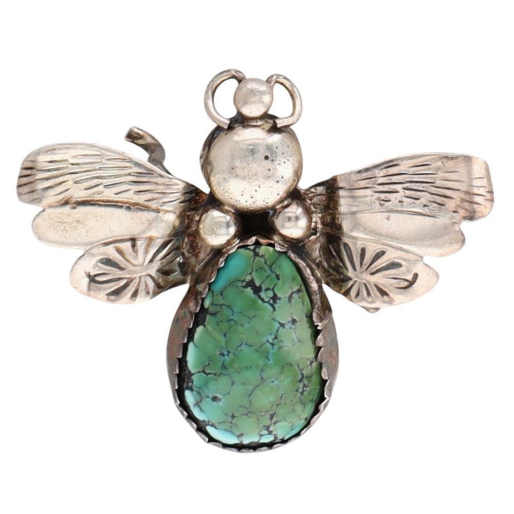 Lot 194: Vintage Navajo Sterling Turquoise Firefly Brooch