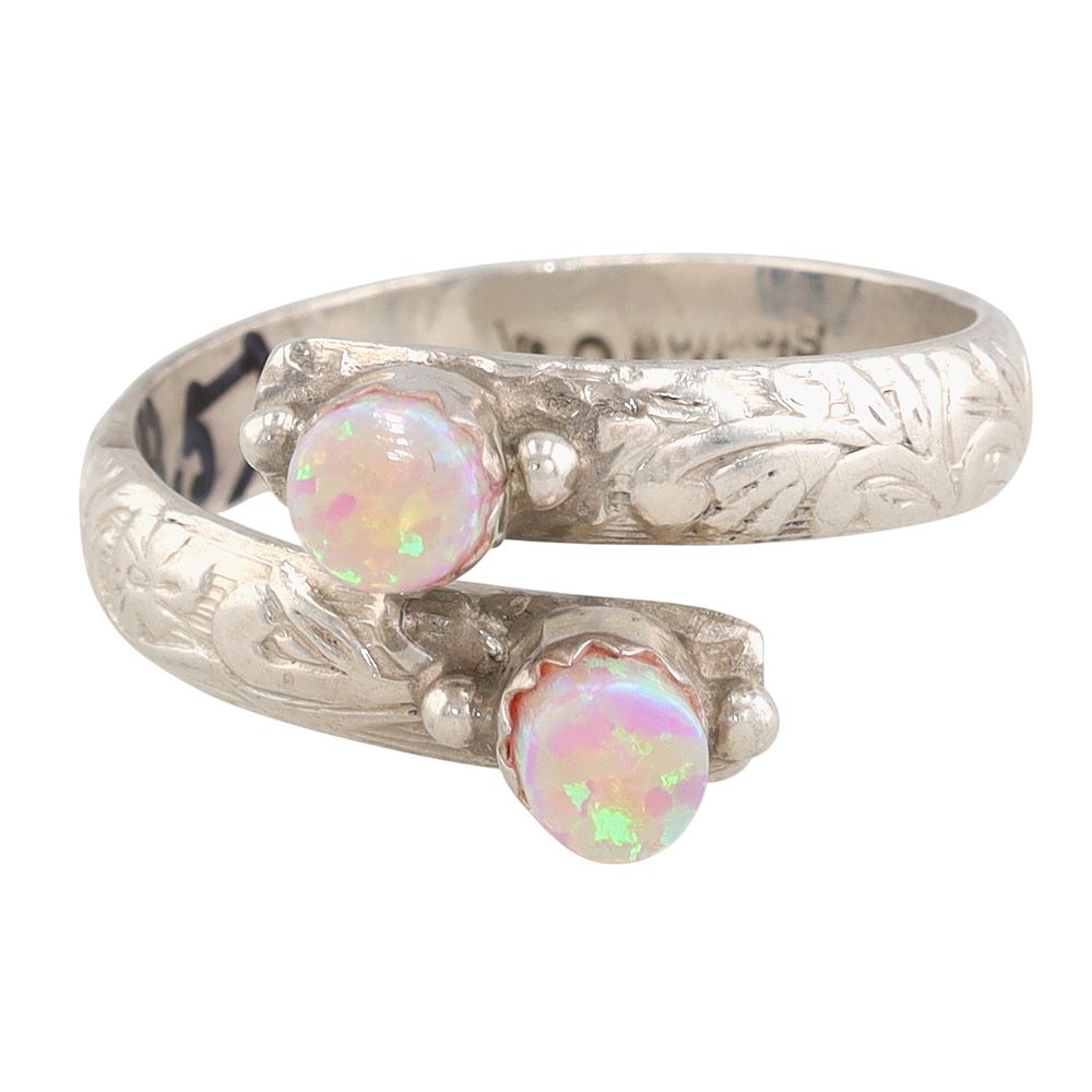 Lot 197: Signed Navajo Sterling Opal Wrap Ring Sz 8.5