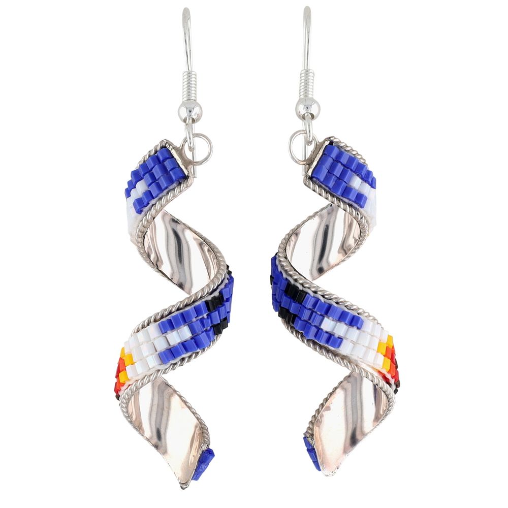 Lot 214: Navajo Sterling Microbead Spiral Hook Dangle Earrings