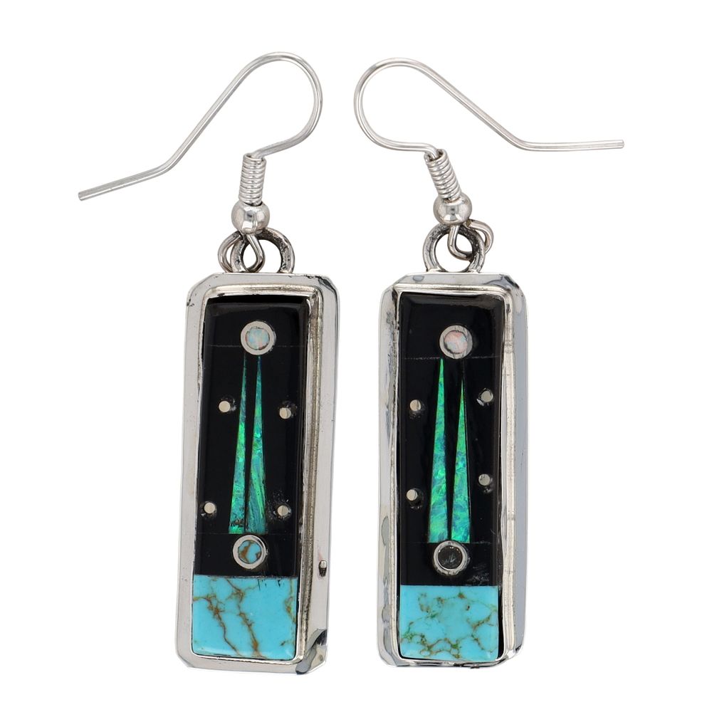 Lot 234: Gilbert Smith Navajo Sterling Multi-Stone Inlay Hook Earrings
