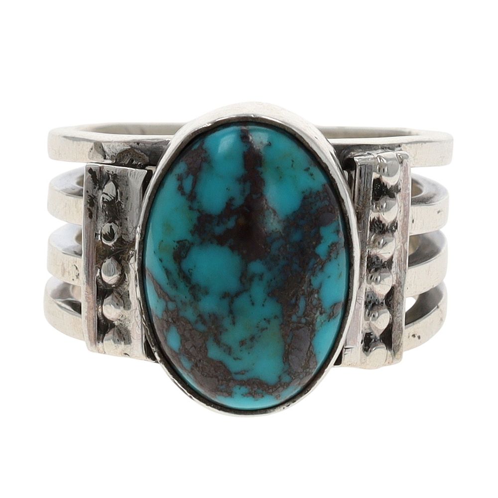 Lot 236: Harris Largo Navajo Sterling Kingman Turquoise Ring Sz 6
