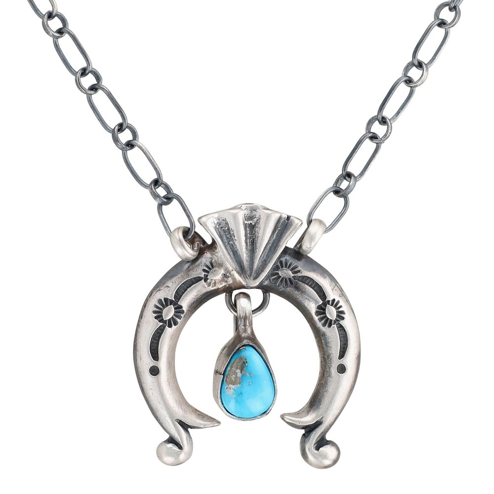Lot 237: Annette Chiquito Navajo Sterling Kingman Turquoise Naja Necklace