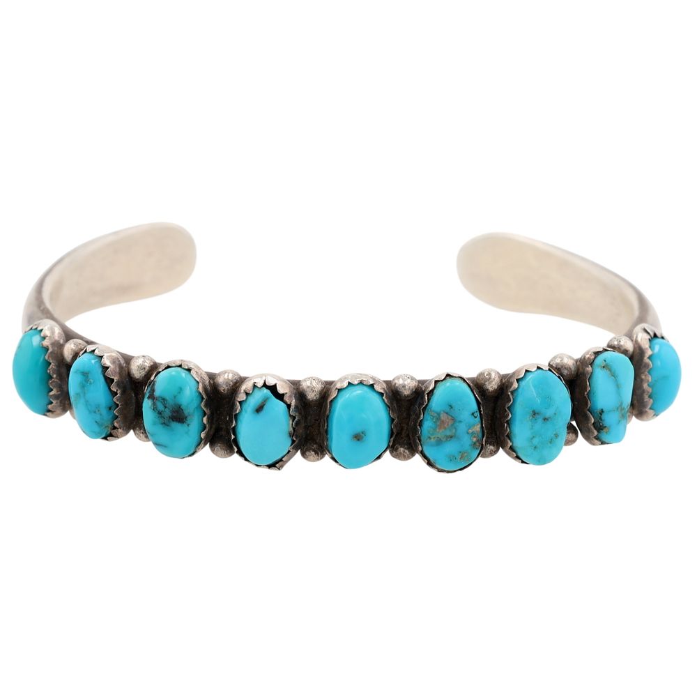 Lot 238: Anita Whitegoat Navajo Sterling Turquoise Cuff Bracelet
