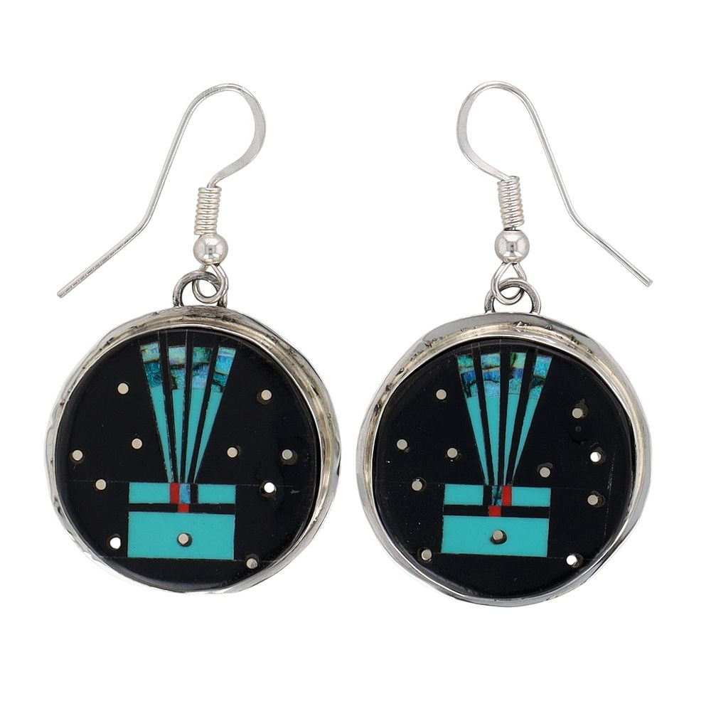 Lot 244: Gilbert Smith Navajo Sterling Multi-Stone Kachina Inlay Hook Earrings