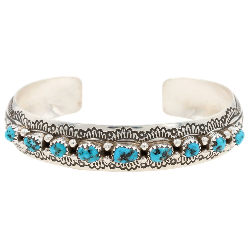 Lot 246: Grace Silver Navajo Sterling Kingman Turquoise Cuff Bracelet