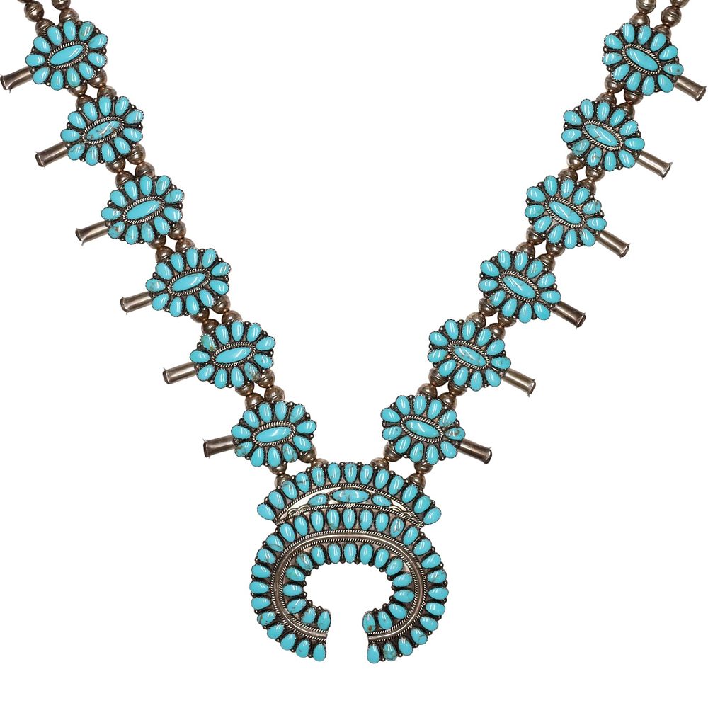 Lot 371: Richardson's Trading Post Ben Boyd Navajo Sterling Turquoise Squash Blossom Necklace