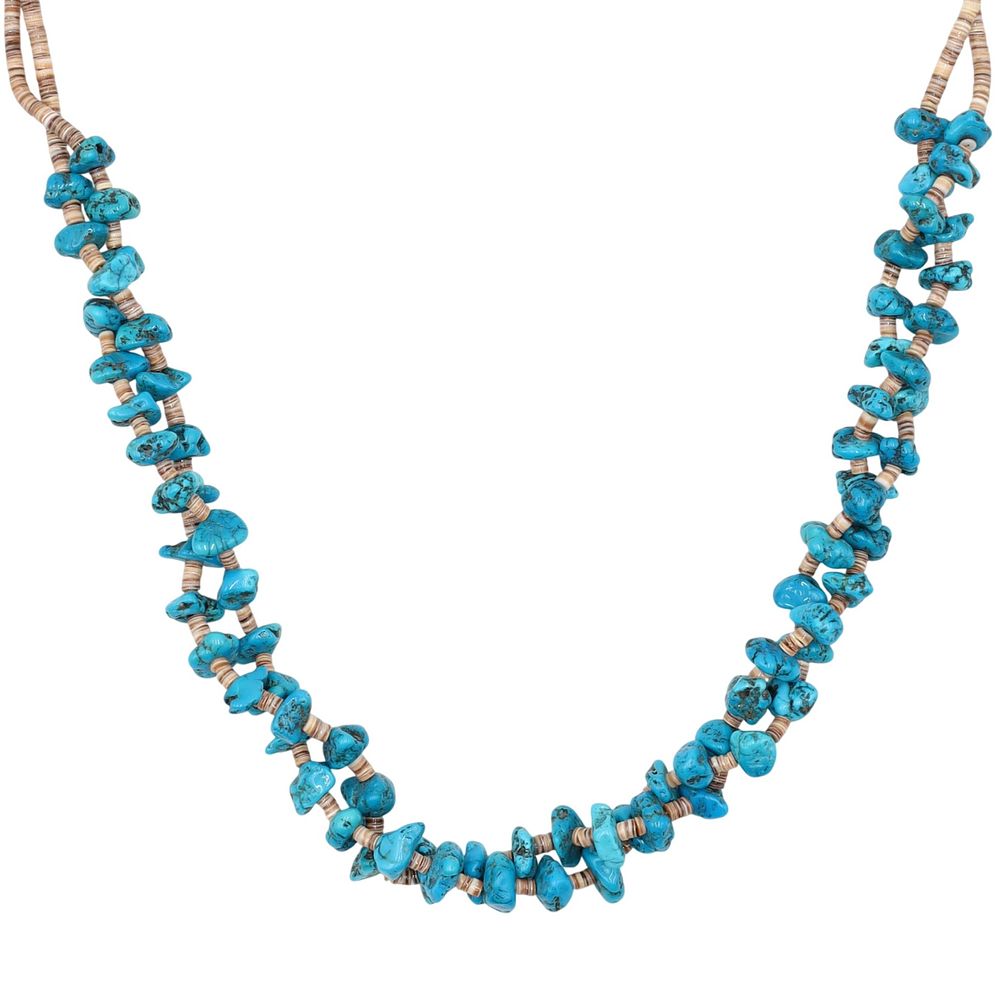 Lot 373: Richardson's Trading Post Vintage Navajo Sterling Chunky Turquoise Heishi Necklace