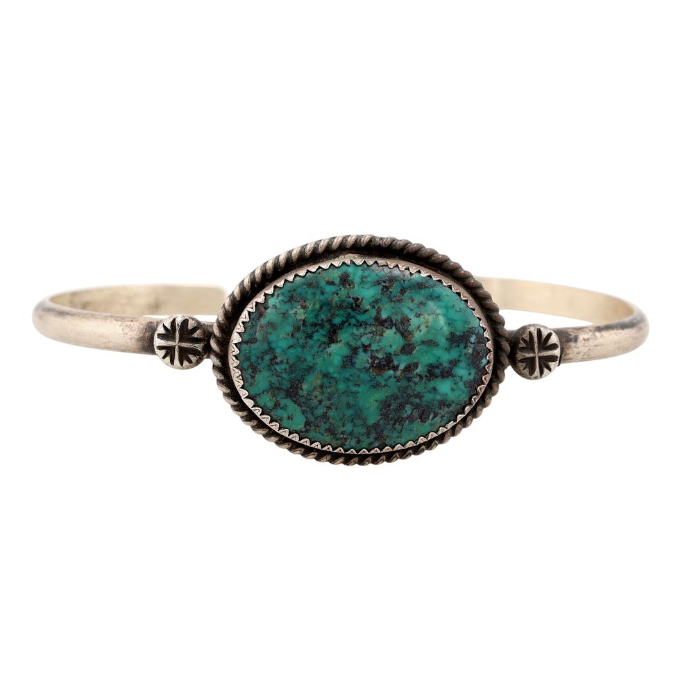 Lot 392: Richardson's Trading Post Donovan Skeet Navajo Sterling Turquoise Cuff Bracelet