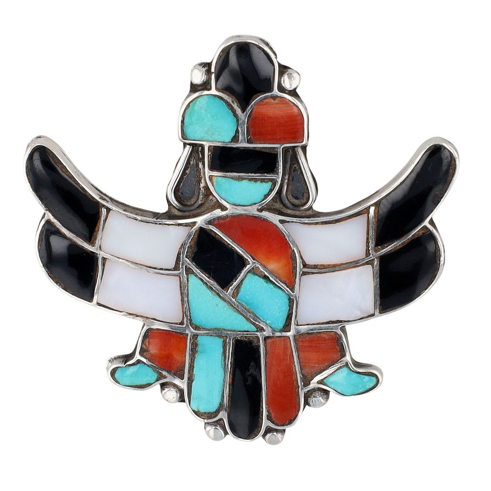 Lot 404: Vintage Zuni Sterling Multi-Stone Inlay Knifewing Brooch