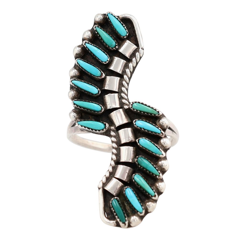 Lot 412: Vintage Zuni Sterling Petit Point Turquoise Ring Sz 7