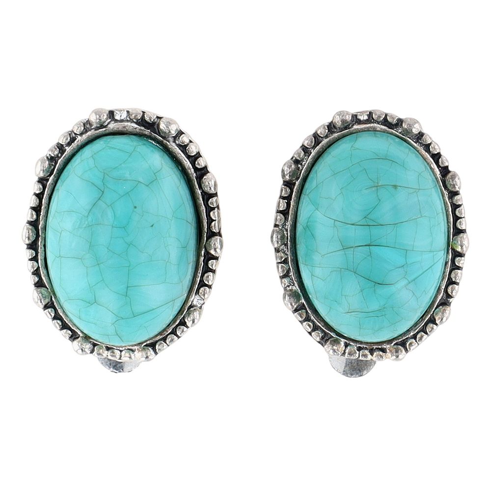 Lot 419: Vintage Silver Tone Faux Turquoise Southwestern Clip On Earrings