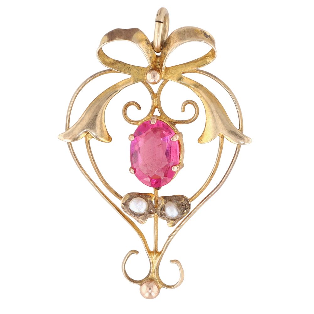 Lot 424: Antique 10K Gold Ruby Lavalier Pendant