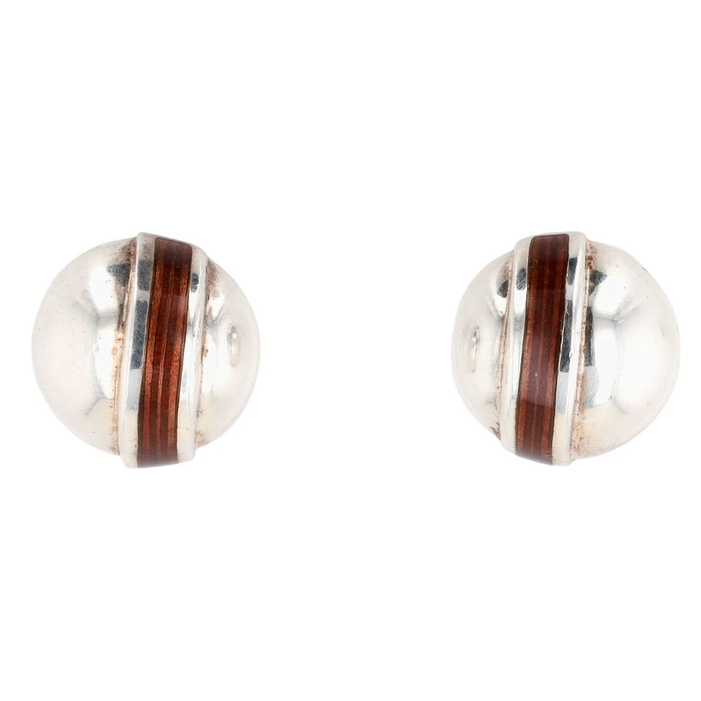Lot 441: Tiffany & Co Rare Brown Enamel Sterling Dome Stud Earrings