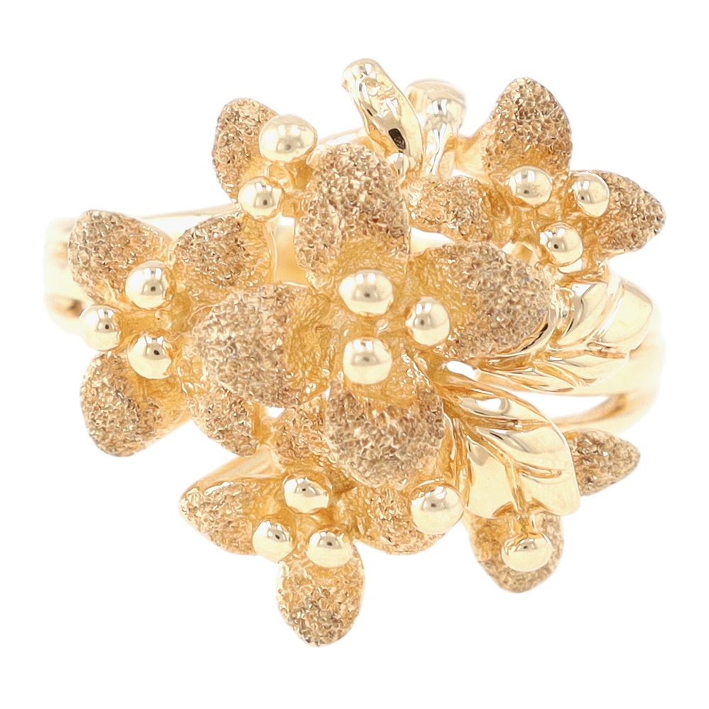 Lot 451: Signed Vintage 14K Gold Textured Floral Ring Sz 7