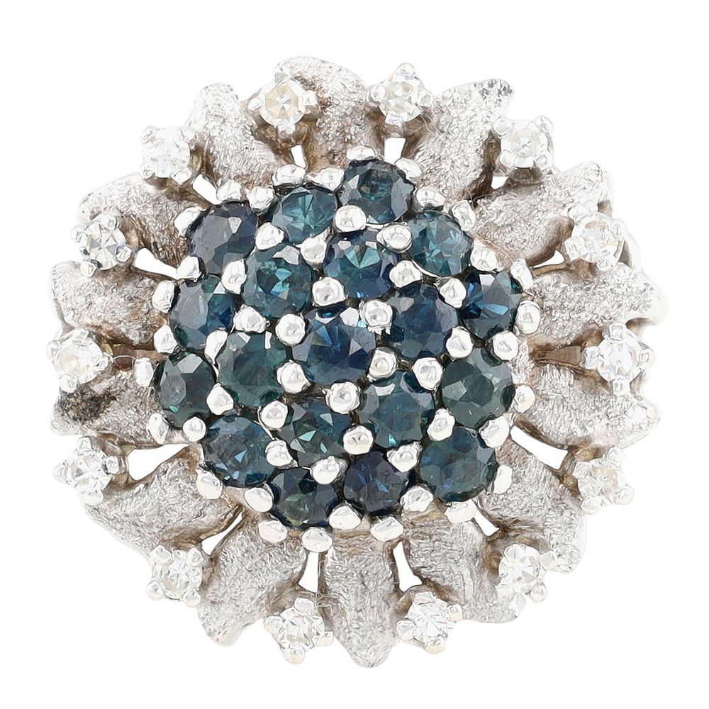Lot 458: Vintage 14K White Gold Multi-Stone Cocktail Ring Sz 7