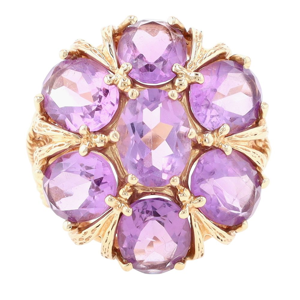 Lot 460: Signed 18K Gold Amethyst Floral Dome Ring Sz 7.25