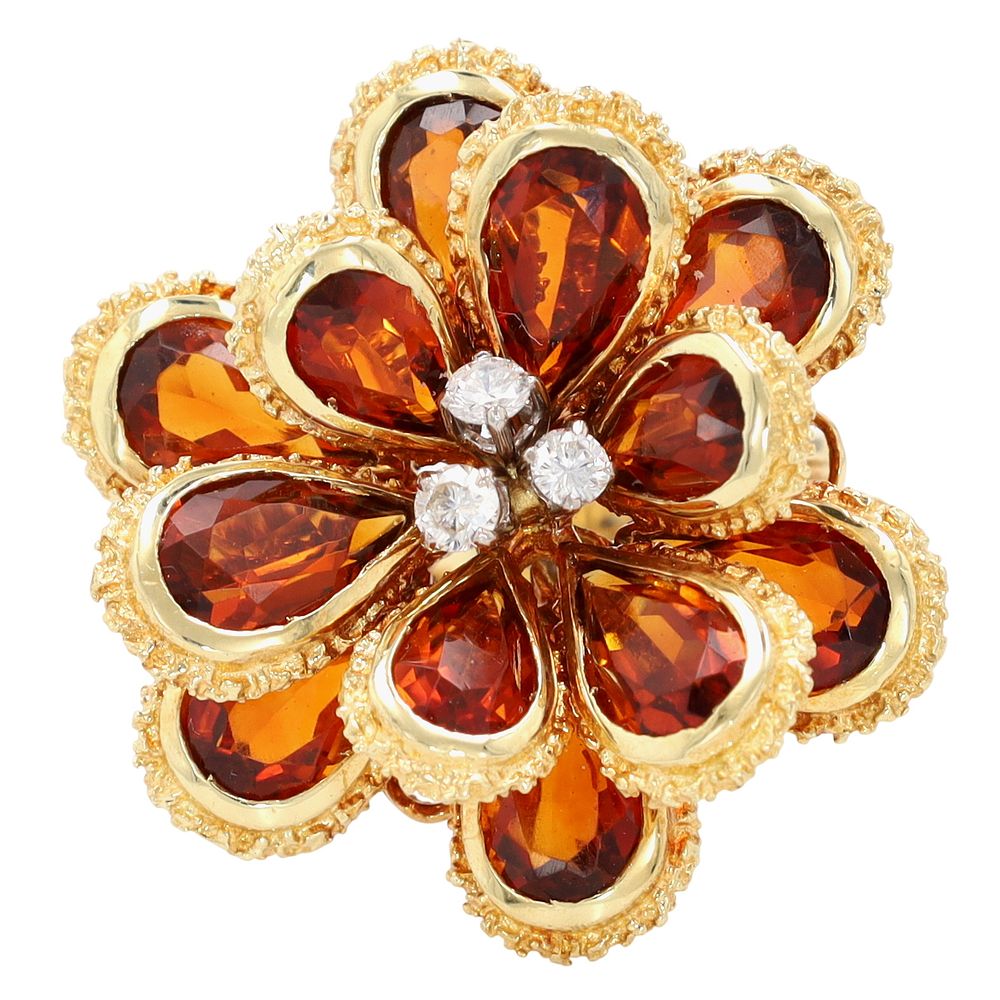 Lot 462: Signed 18K Gold Multi-Stone Flower Statement Ring Sz 7