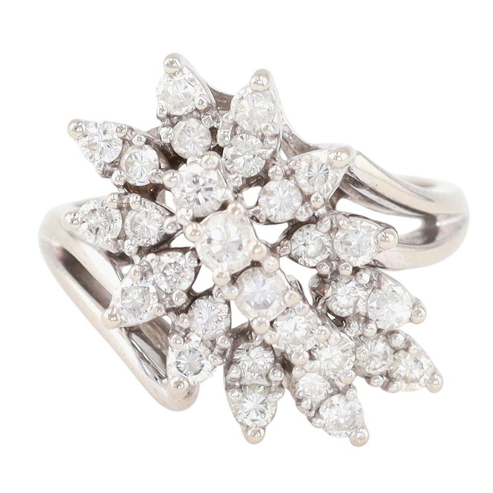 Lot 467: FIRELITE 14K White Gold Diamond Cluster Branch Ring Sz 6.75