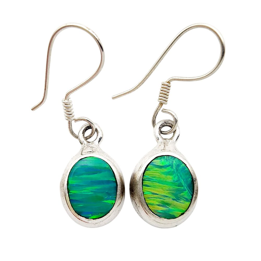 Lot 455: Signed Mexico Sterling Opal Earrings
