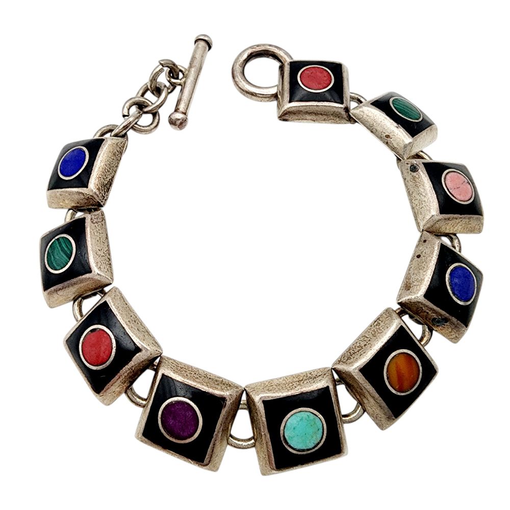 Lot 471: Mexico Sterling Multi Stone Link Bracelet