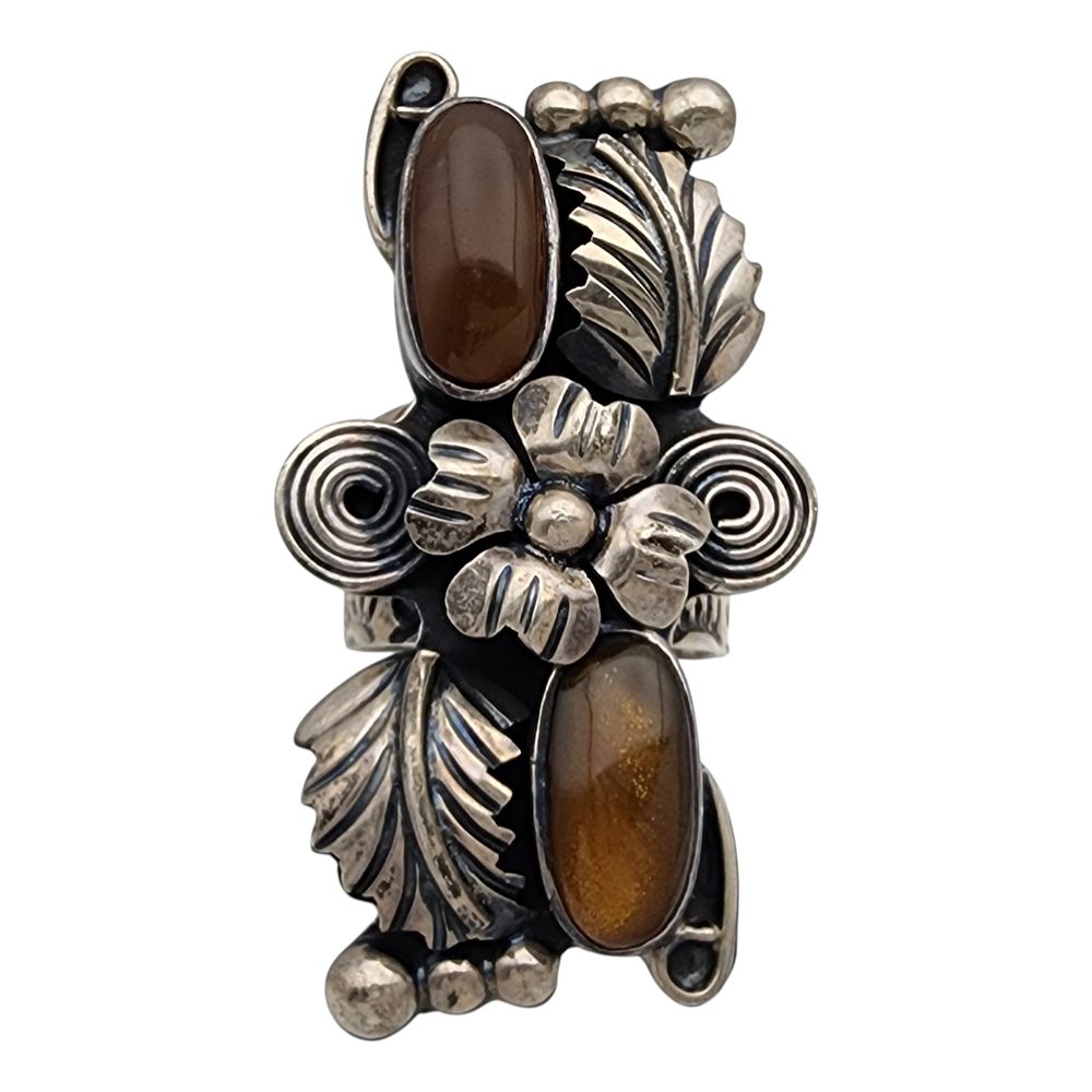 Lot 480: Esperanza Mexico Sterling Tiger Eye Stamped Adjustable Ring