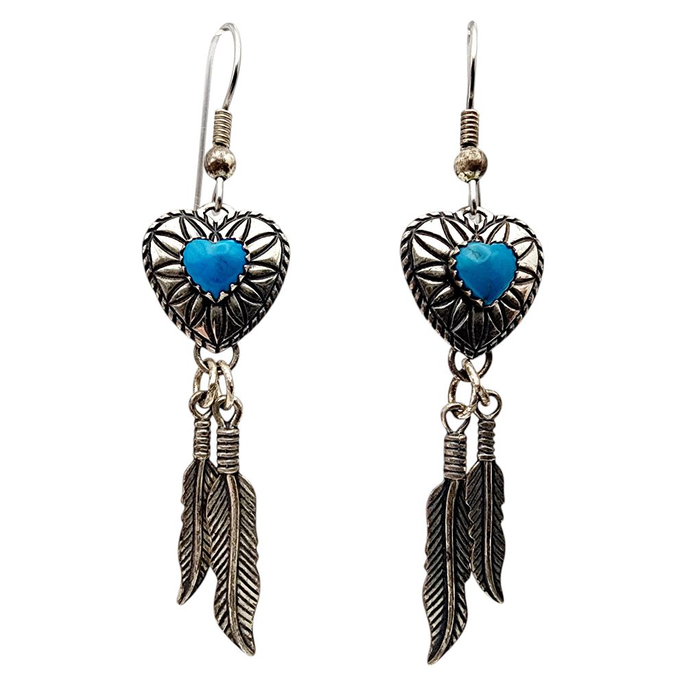 Lot 493: Southwest Sterling Turquoise Feather Dangle Earrings