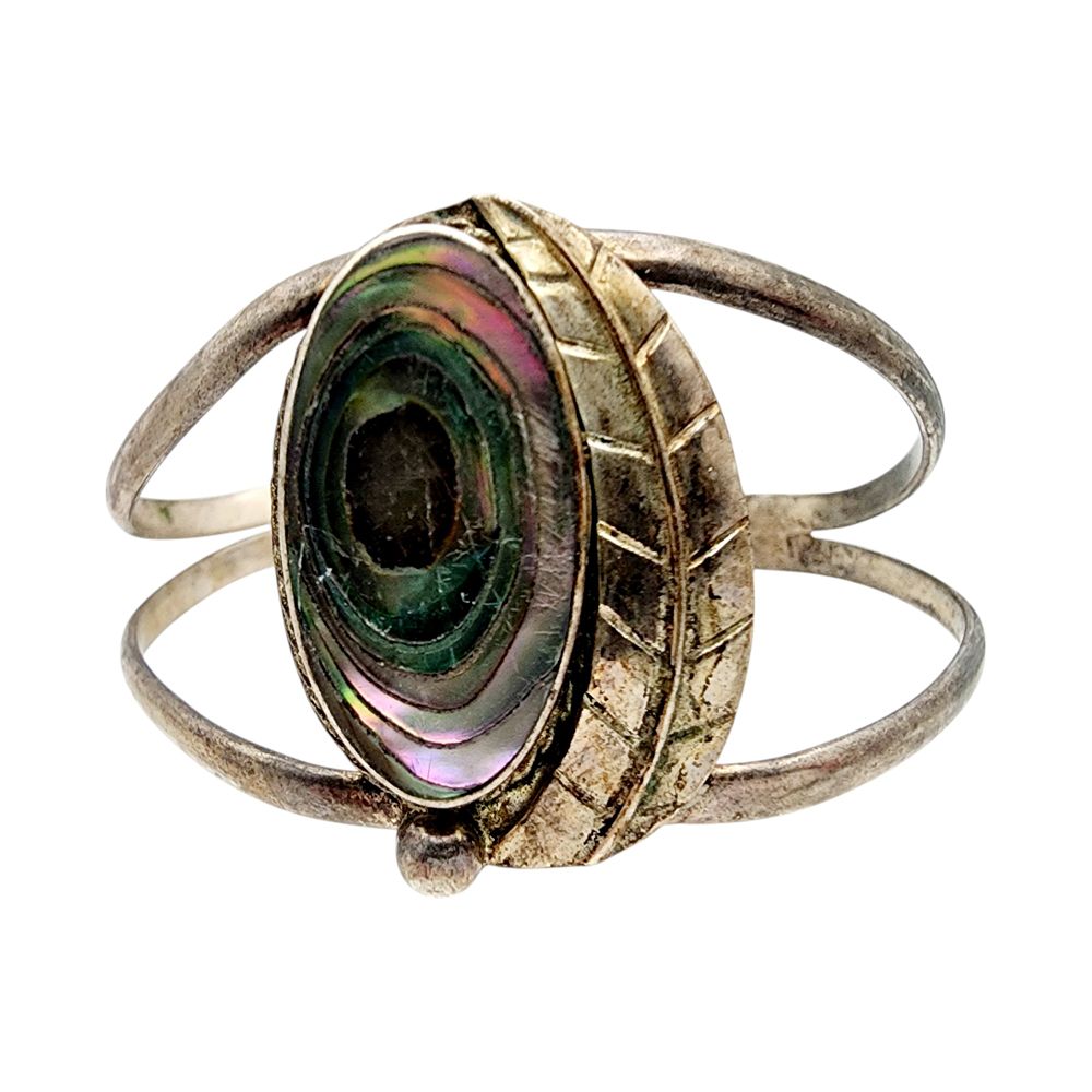 Lot 508: Mexico Sterling Abalone Cuff Bracelet