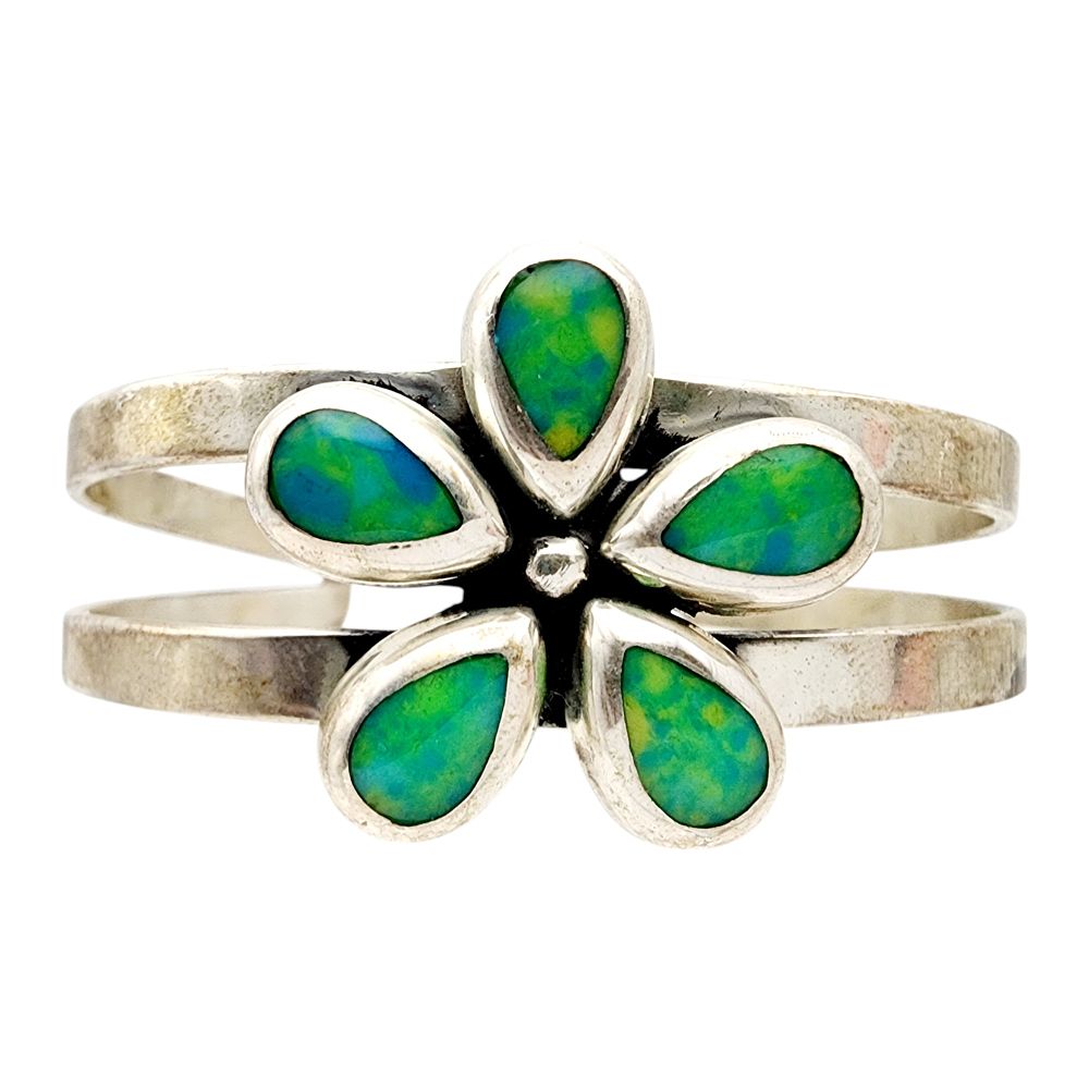 Lot 515: Mexico Sterling Flower Cuff Bracelet