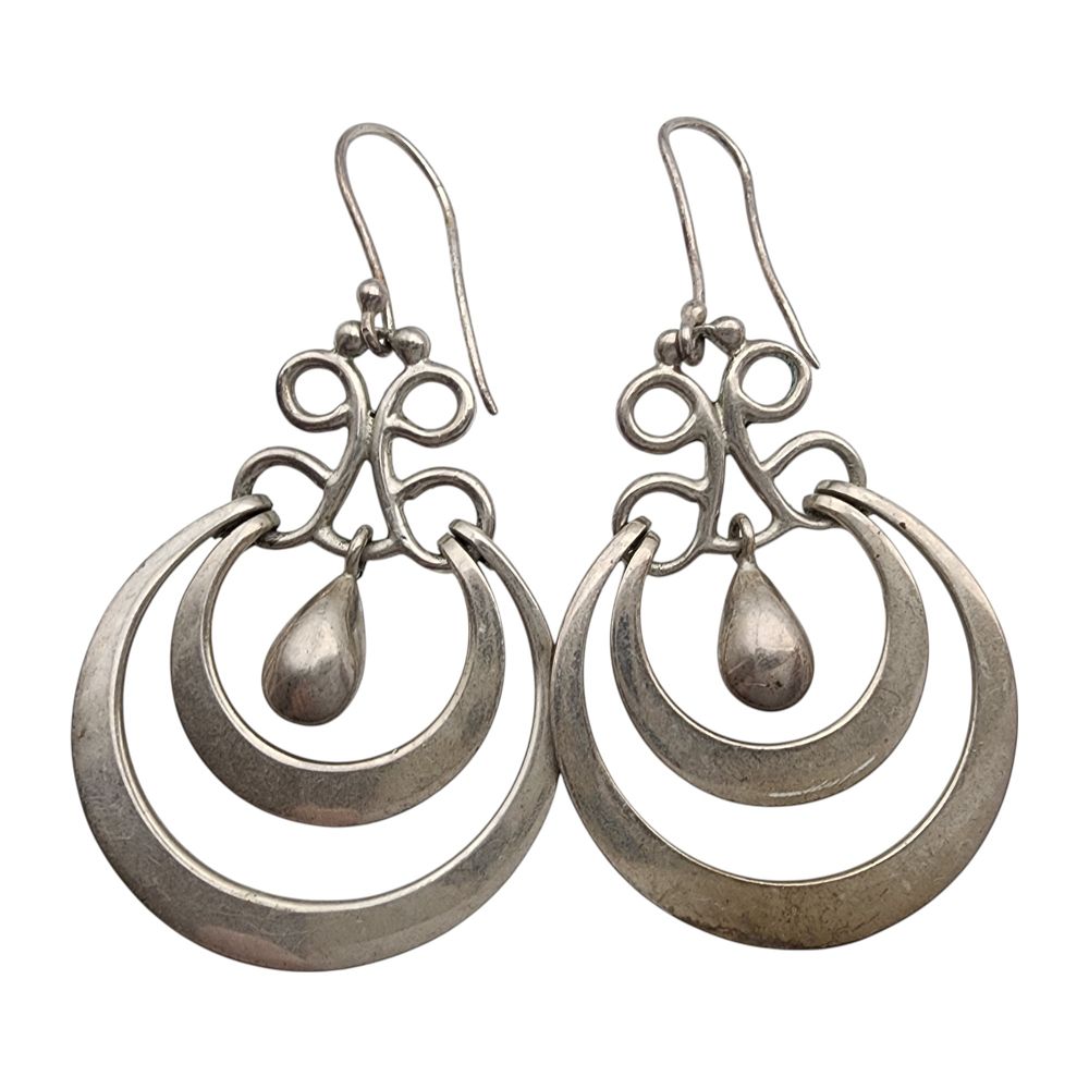 Lot 524: Signed Mexico Sterling Dangle Earrings
