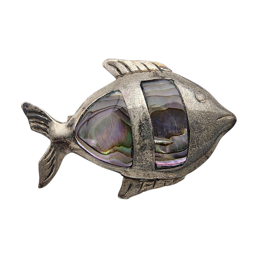 Lot 525: Signed Taxco Sterling Abalone Fish Brooch