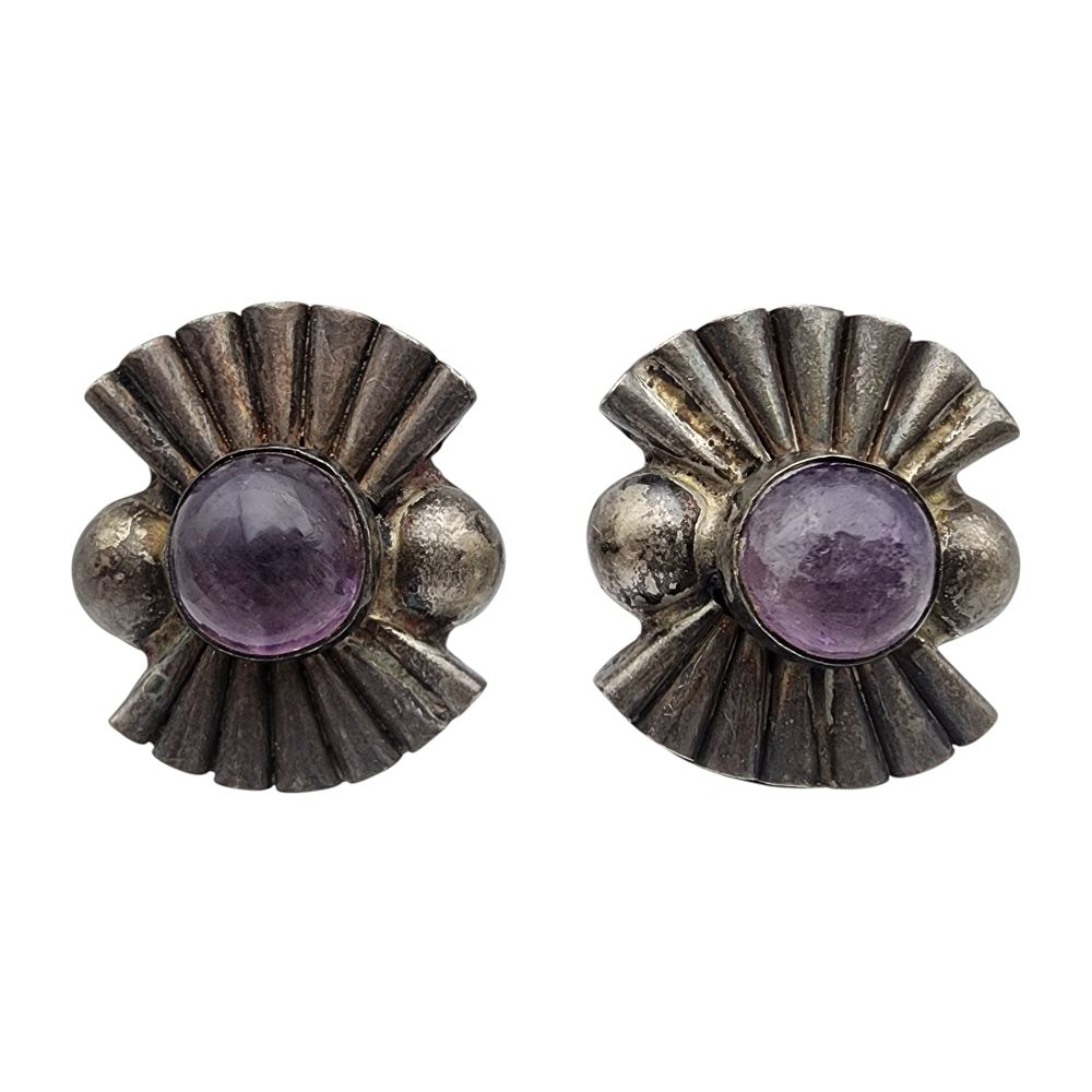 Lot 526: Vintage Mexico Sterling Amethyst Earrings