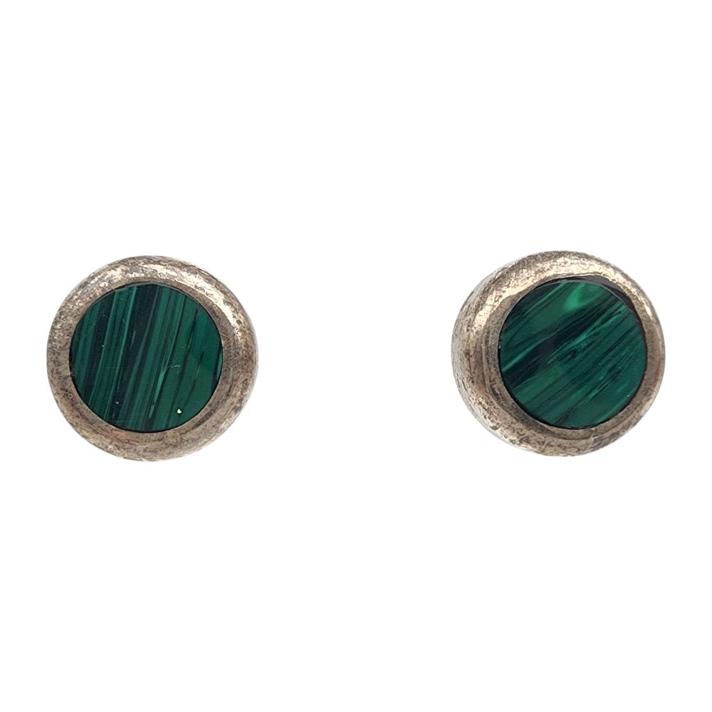 Lot 529: Sterling Malachite Stud Earrings