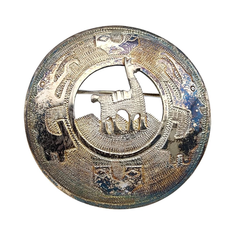 Lot 530: Vintage Peru Style Sterling Llama Brooch Pendant