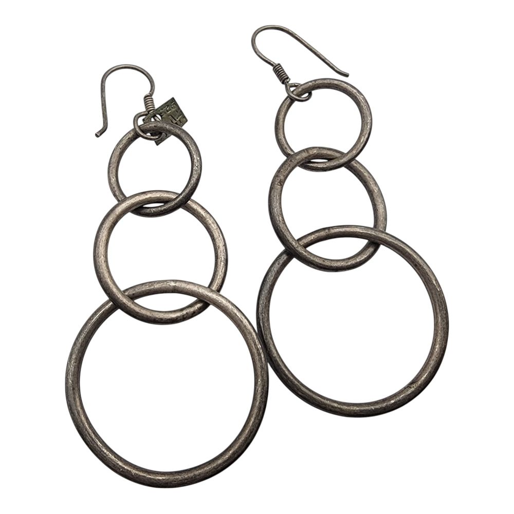 Lot 539: Taxco Mexico Sterling Circle Dangle Earrings