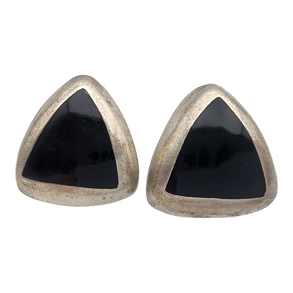 Lot 541: Mexico Sterling Onyx Earrings