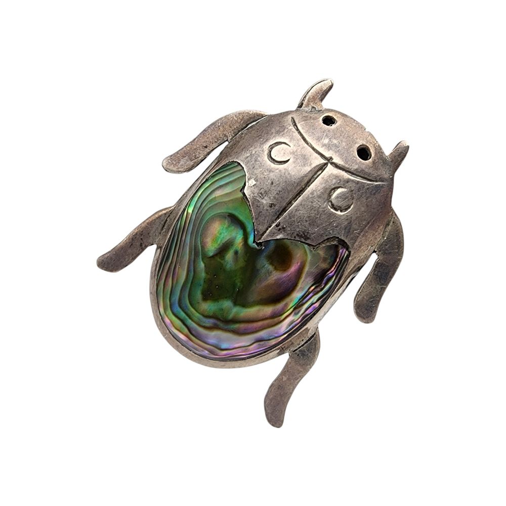 Lot 547: Signed Taxco Sterling Abalone Inlay Beetle Bug Brooch